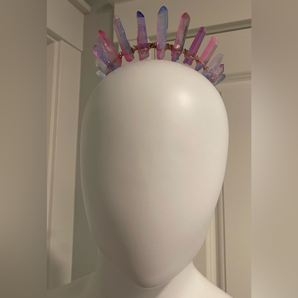 Brand New LARGE Blue & Pink Raw Crystal Crown/Headband - Picture 4 of 15